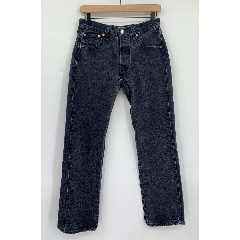 Vintage Levis 501 Jeans Mens 30x32 Black Button Fly Straight Leg Fade Denim